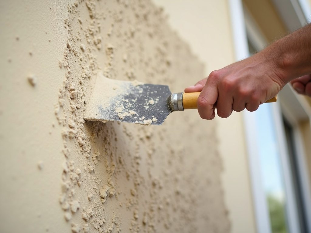 New stucco being applied to an exterior wall
